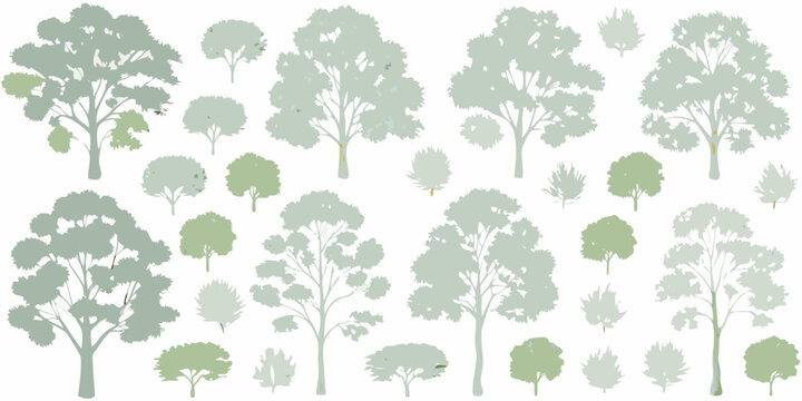 Variety Of Tree Silhouettes On A White Background