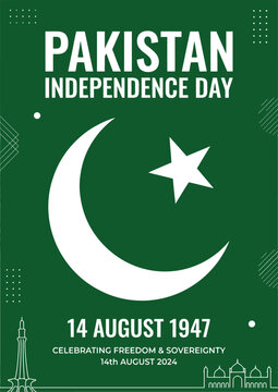 Pakistan independence day poster with crescent moon and star