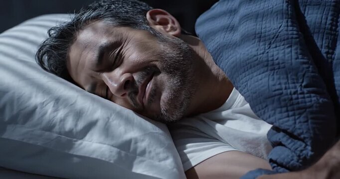 Man Sleeping Peacefully in Bed.