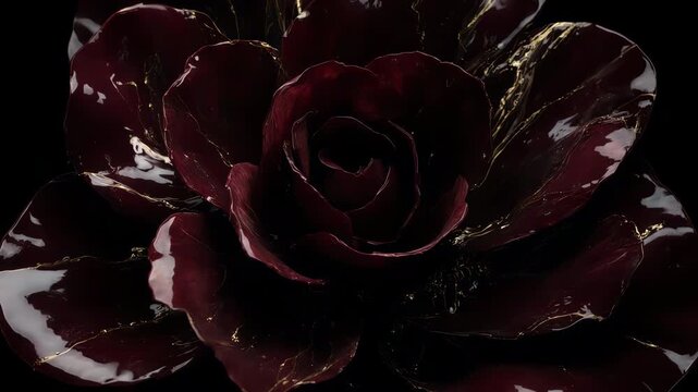 Deep Velvet Burgundy and Liquid Gold Threads Shaping an Abstract Bloom
