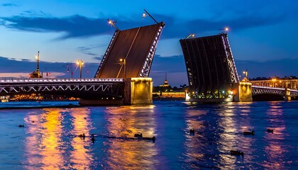 Fototapeta premium A raised bridge over a body of water at dusk