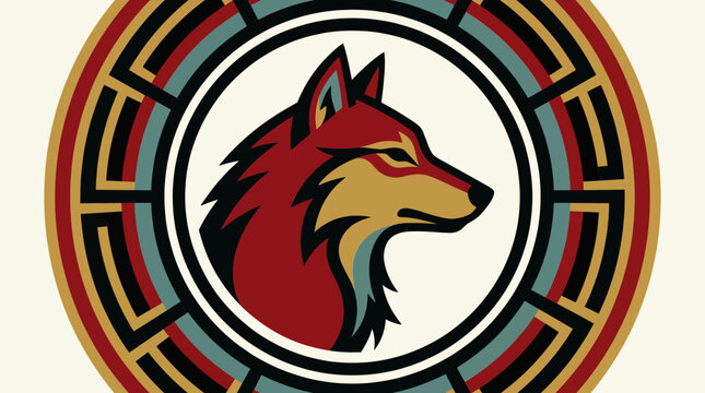 Native American Wolf Clan Symbol with Geometric Border