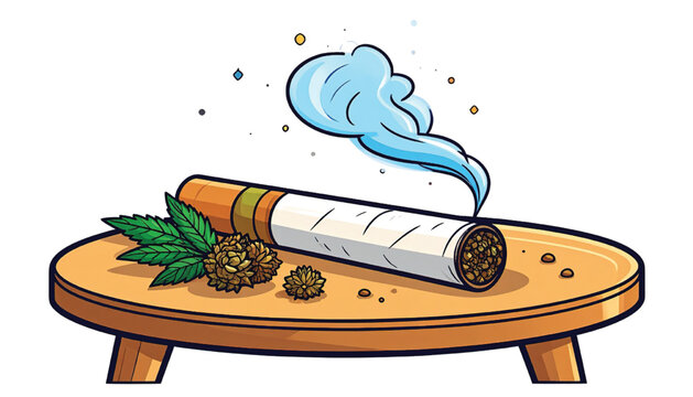 Cigar on wooden table with smoke.