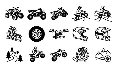 Sport quad bike Black icons set. Outline set of sport quad bike vector icons for web design isolated on white background © Shameem
