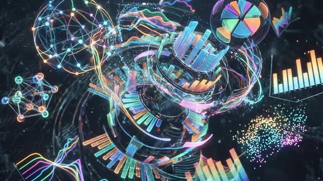 Abstract Digital Network and Data Visualization with Glowing Lines and Shapes.