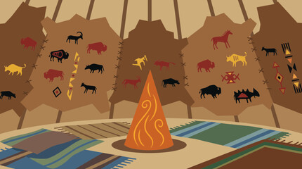 Native American Tipi Interior with Hide Paintings © Bima
