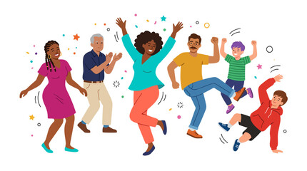 Fototapeta premium vector illustration of dancing girls group jumping and dancing silhouettes in fun music sport style with people, team, children and student activity concept