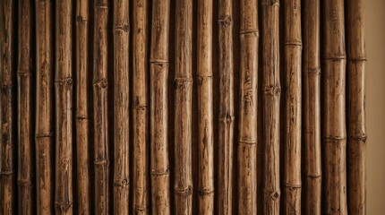 Naklejka premium Natural Bamboo Wall Texture Background Vertical Stalks.