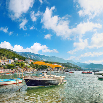 Amazing summer view of Adriatic sea coast in Budva Riviera near Przno village.
