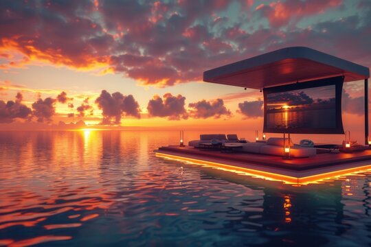 Sunset glows over tranquil ocean waters