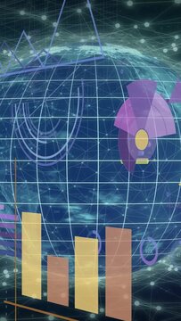 Vertical video: On update holo globe rotating, scanning; bars changing, pie settling for insights