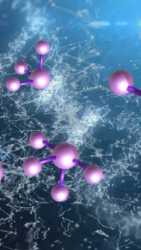 Vertical video: Scene opening, molecule cluster rotating, drifting through network, showing links