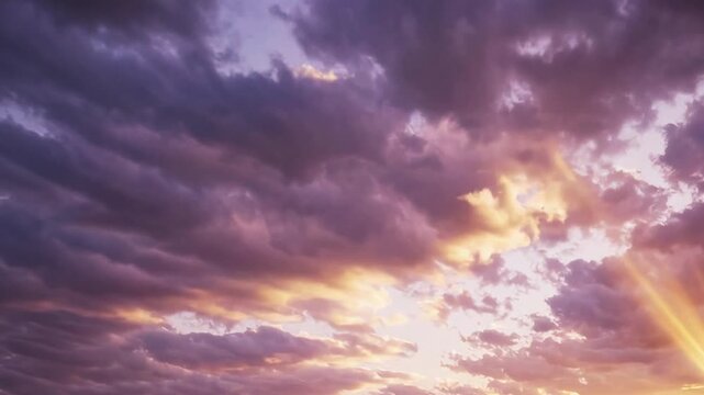 Sunlight Streaming Through Purple Evening Clouds