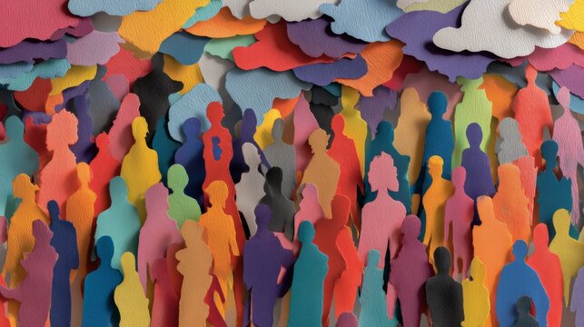 Colorful human figures standing on an upward business chart representing diversity, inclusive teamwork, workforce collaboration, data analysis, leadership strategy, and organizational growth in a mode