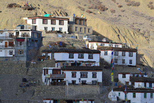 Spiti Valley Landscape Featuring Kaza Kibber Langza and Key Monastery in Himachal Pradesh