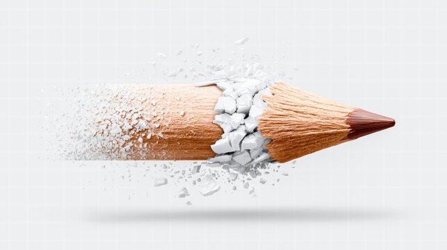 Creative pencil concept with a broken tip and white dust effect.