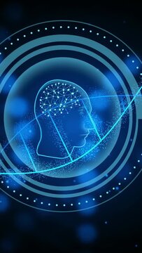 Vertical video: Light streak sweeping sparking head nodes pulsing and showing neural activity