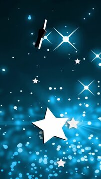 Vertical video: Loop starting, 3D stars rotating and drifting over teal bokeh, forming subtle scene