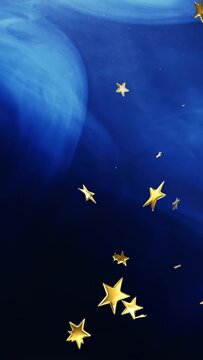 Vertical video: Cluster popping, gold stars drifting and rotating over nebula, forming wallpaper