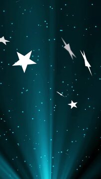 Vertical video: Teal rays pulsing, causing white stars drifting down, clustering into looping scene