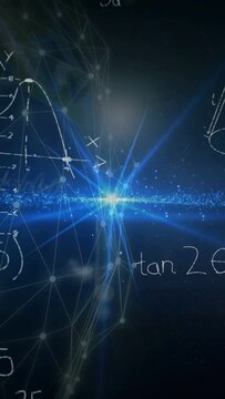 Vertical video: Blue point glowing, igniting particle band growth, mesh nodes pulsing to show math