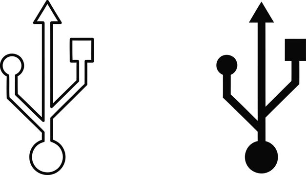 Usb connector icons line art and solid fill versions for digital interfaces