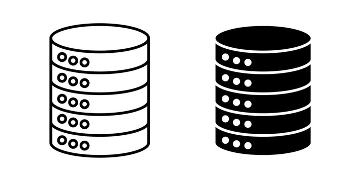 Database icon in outline and solid style, isolated on white background. Ideal for data storage, records management, and backend system features in mobile and web design.