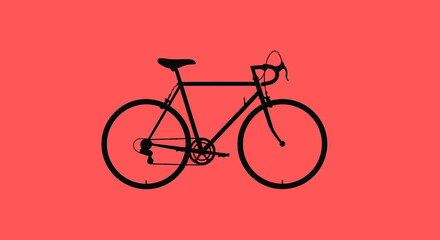Obraz premium Black Bicycle Silhouette on Red Background, Minimalist Design