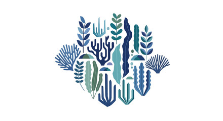Abstract Underwater Plant Life Illustration, Blue and Green Tones © asepta