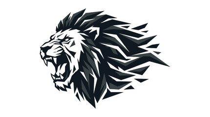 Aggressive Lion Head Graphic Art, Roaring Animal Vector © asepta