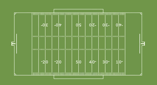 American Football Field Top View White Lines Green Background