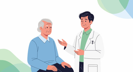 Fototapeta premium Elderly patient in discussion with doctor in a clean, modern clinic