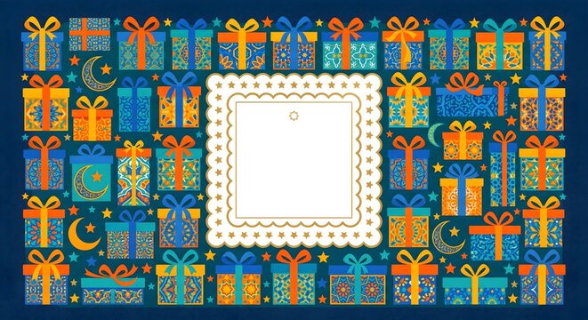 Festive Blue Islamic Mosaic Gift Pattern Frame