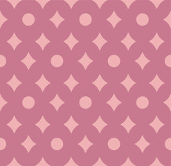 Seamless retro geometric floral pattern with abstract shapes and circles on pink background © TOMATO TWO