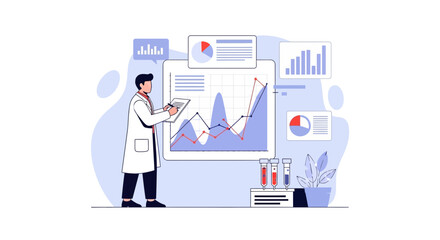Obraz premium Scientist analyzing data charts and graphs, laboratory research concept.