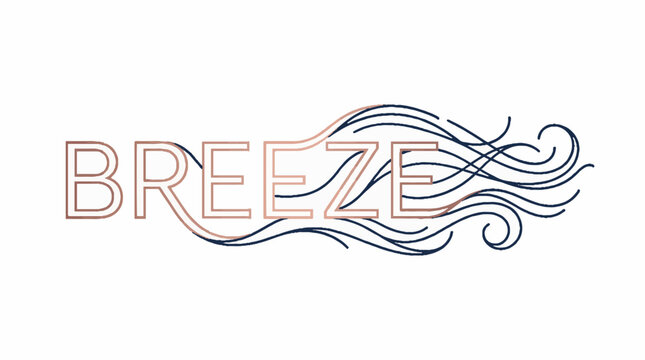 Breeze word typography with flowing wind lines vector illustration