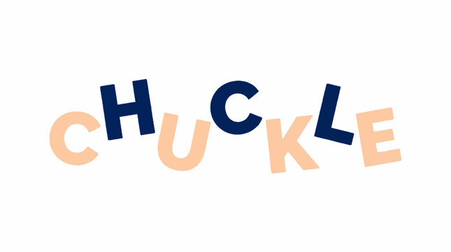 Chuckle word typography design with alternating navy blue and peach colored letters in a playful sans serif font style on a white background
