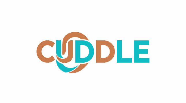 Cuddle word typography logo design with interlocking letters in brown and cyan colors on a white background for branding and graphic design projects