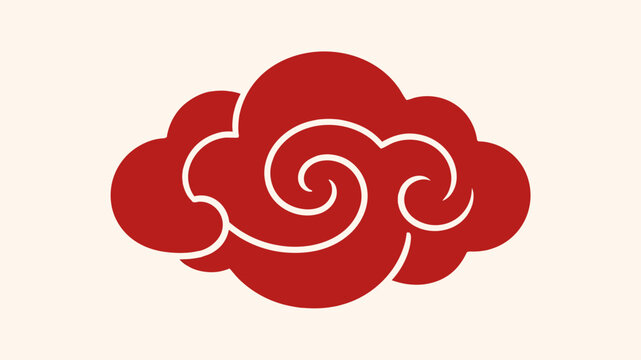 A minimalist graphic illustration of a stylized red cloud with white swirling outlines, inspired by traditional Asian art and anime culture.