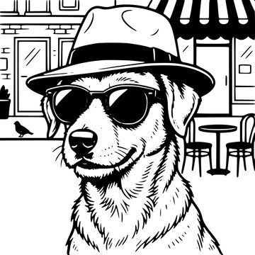 Funny Dog with sunglasses Vector Illustration - Black and White Comedy Graphic - 111