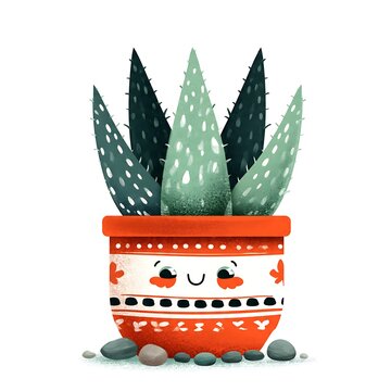 Cute green cartoon Christmas tree with orange gift box.