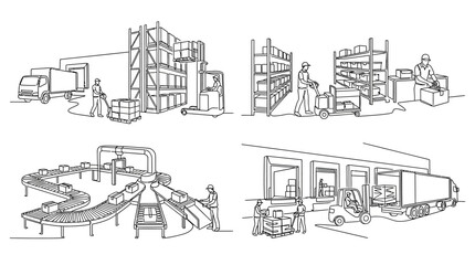 Naklejka premium Industrial warehouse operations and logistics.