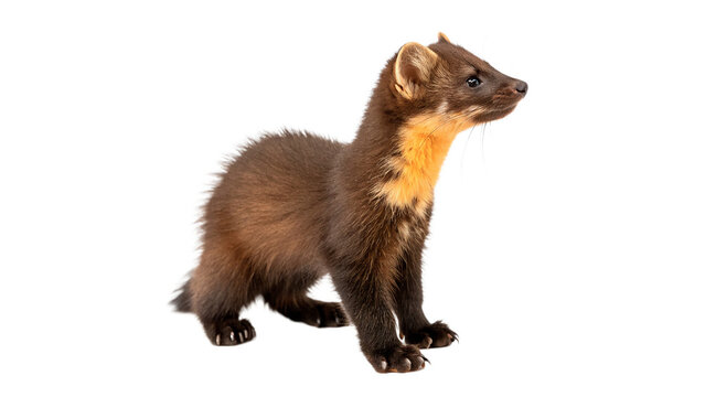 Small wild sable marten animal standing looking forward profile isolated on transparent background cut out