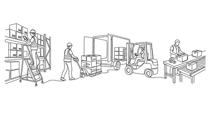 Obraz premium Warehouse workers loading boxes onto truck.