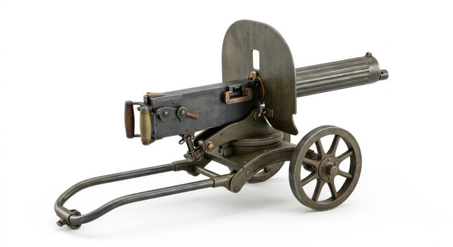 Vintage Maxim Machine Gun on Wheeled Mount