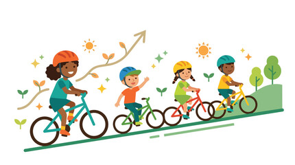 Fototapeta premium Active kids on bikes, enjoying healthy outdoor mobility, promoting a sustainable future with eco-friendly transport and active lifestyles