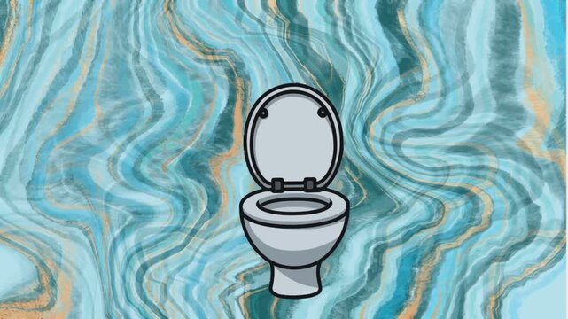 Ceramic toilet bowl illustration on luxury blue and gold marble texture background