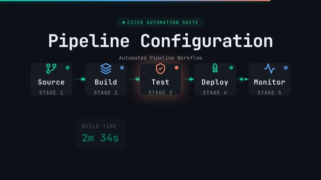 Software CI CD Pipeline Configuration Animation with DevOps Workflow Metrics