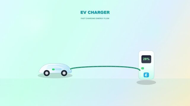 Electric Vehicle Charging Station Animation with Progress Bar and EV Icon