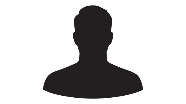 Minimalist male avatar silhouette, black profile headshot icon, anonymous man user placeholder vector for social media and web UI